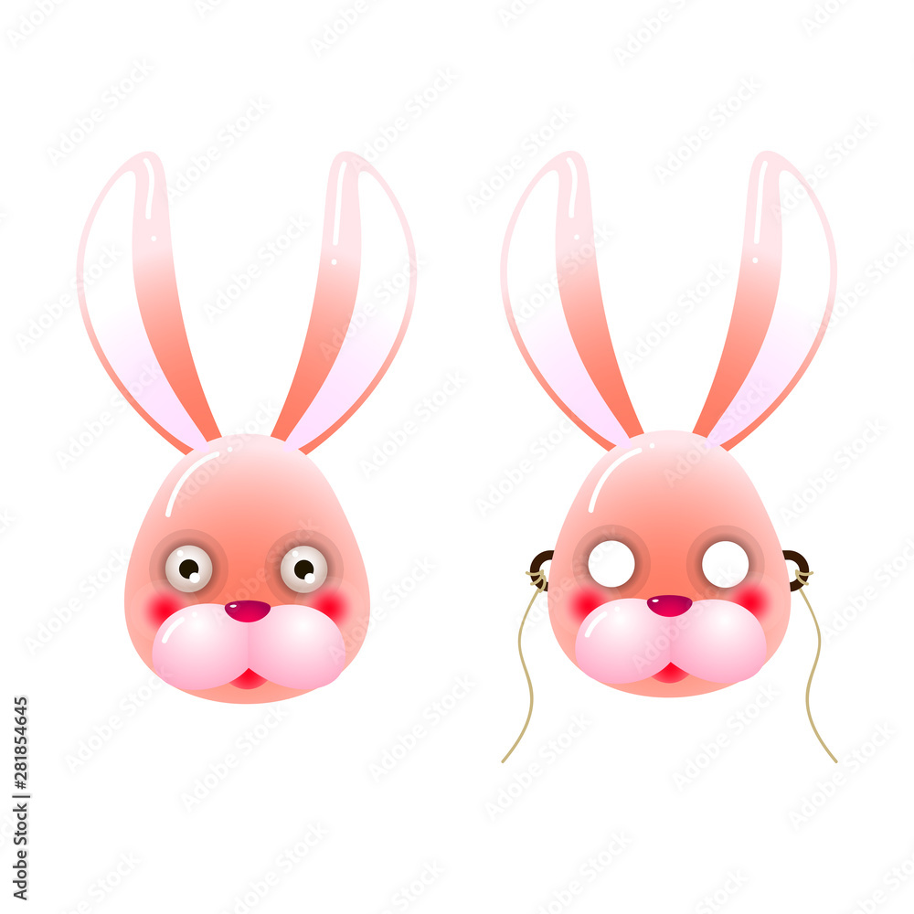 Modern colorful pink mask of bunny with eyes and with holes Modern colorful pink mask of bunny with eyes and with holes