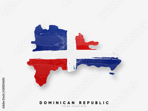 Dominican republic detailed map with flag of country. Painted in watercolor paint colors in the national flag