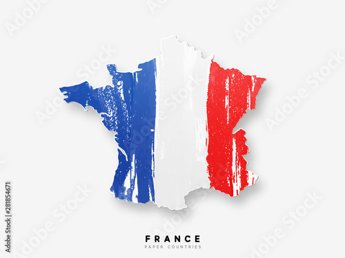 France detailed map with flag of country. Painted in watercolor paint colors in the national flag
