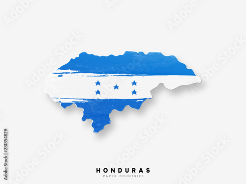 Honduras detailed map with flag of country. Painted in watercolor paint colors in the national flag