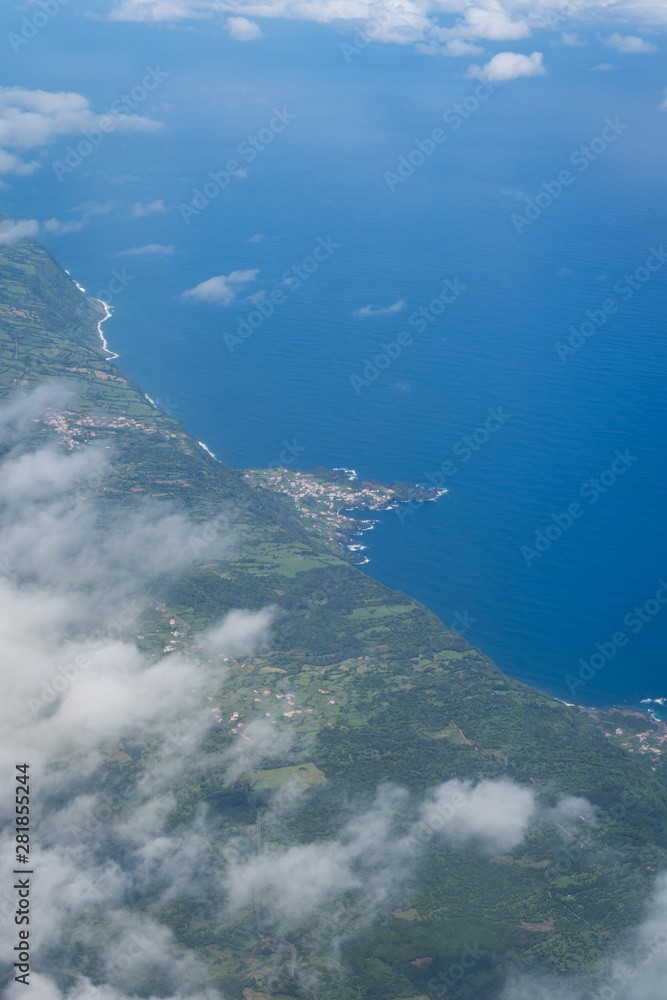 Aerial view from a turboprop airplane:  the Azores Islands and the Atlantic Ocean, Portugal