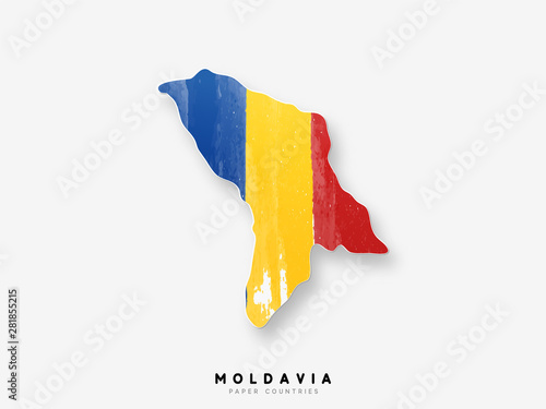 Tableau sur toile Moldavia detailed map with flag of country