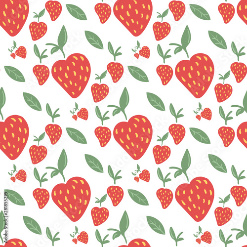 Seamless pattern with strawberries and green leaves. © Alena