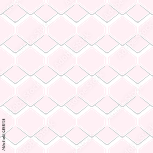 Cute pastel tiles stacked cascading on each other. Pink geometric figures with shadow. Scales pattern or mermaid skin. Lovely rhombus in a seamless pattern. Vector illustration background.