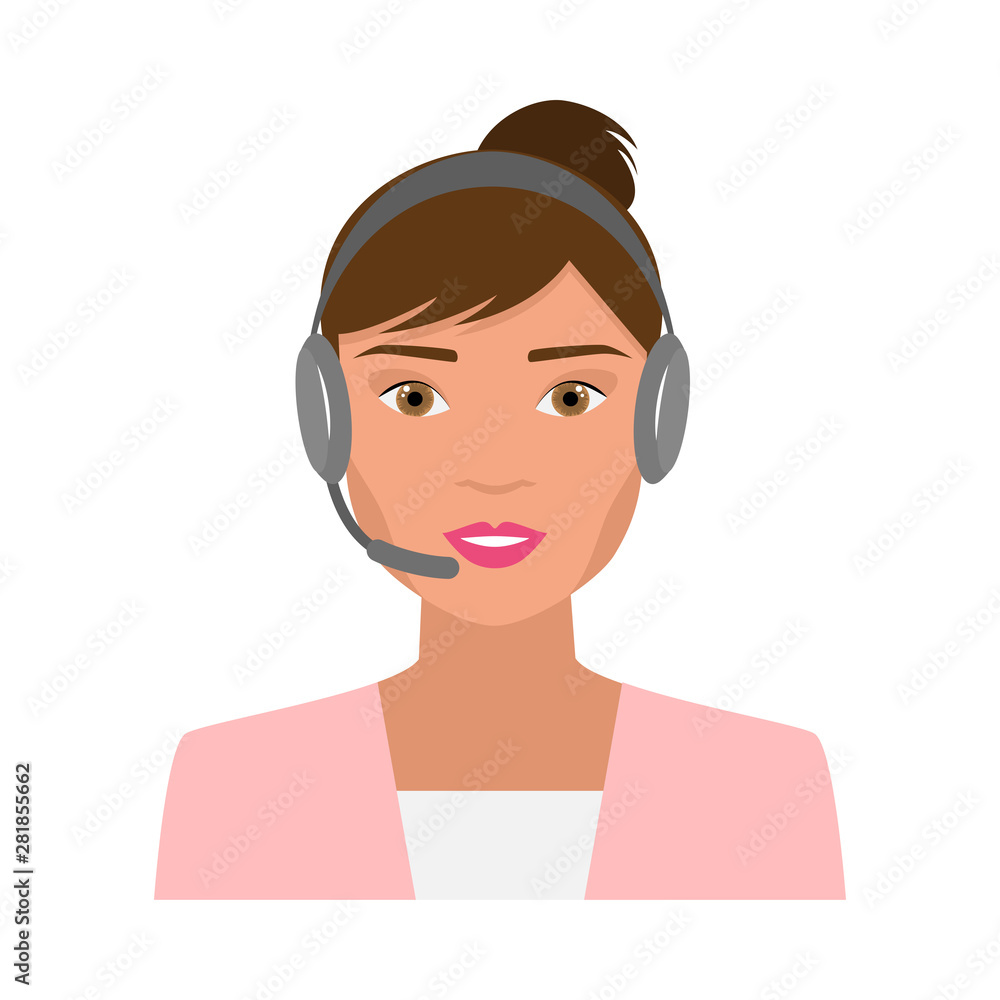 Cute woman call center operator with modern headphones Cute woman call center operator with modern headphones