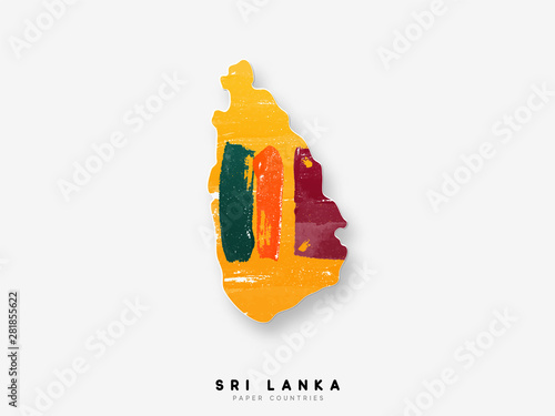 Sri Lanka detailed map with flag of country. Painted in watercolor paint colors in the national flag