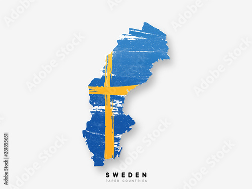 Foto Sweden detailed map with flag of country