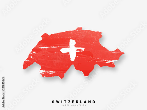 Switzerland detailed map with flag of country. Painted in watercolor paint colors in the national flag