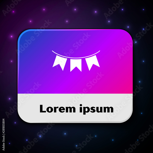 White Carnival garland with flags icon isolated on black background. Party pennants for birthday celebration, festival and fair decoration. Rectangle color button. Vector Illustration