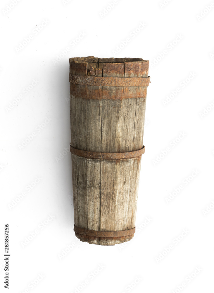 old wooden bucket isolated on white background old wooden bucket isolated on white background