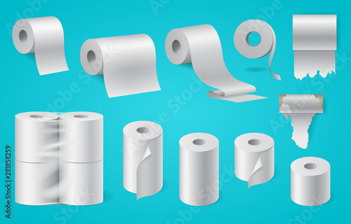 Realistic paper roll set, kitchen towel, packaged toilet paper, cash tape