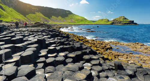 Giants Causeway, an area of hexagonal basalt stones, County Antrim, Northern Ireland. Famous tourist attraction, UNESCO World Heritage Site. photo