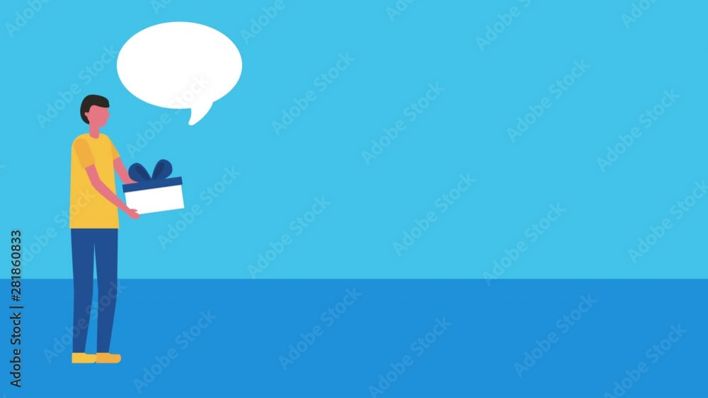 man with giftbox and speech bubble man with giftbox and speech bubble