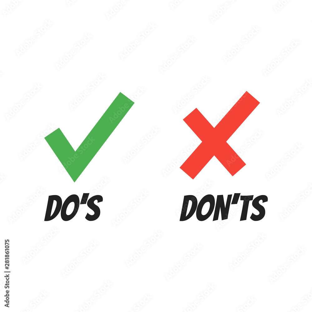 Do and Dont check tick mark and red cross icons isolated on white background. Do and Dont check tick mark and red cross icons isolated on white background.