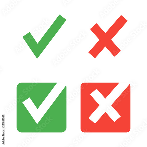 Vector flat check mark icons for web and mobile apps. Red and green colors