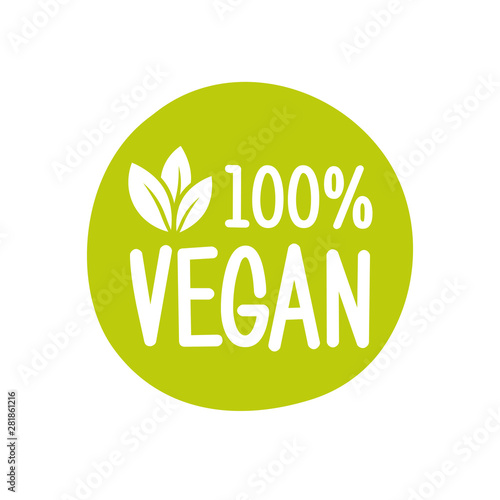 100 vegan vector logo. Round eco green logo. Vegan food sign with leaves. tag for cafe restaurants packagingdesign