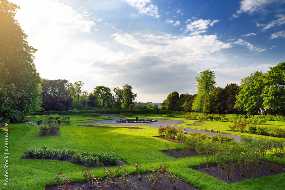 The gardens adjoining the Kilkenny Castle, a historic landmark of Kilkenny, Ireland.