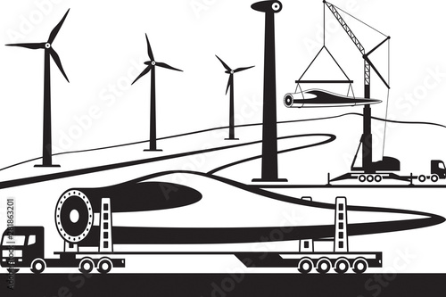 Truck carrying wind turbine blade - vector illustration