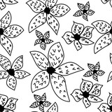 Abstract flowers on a white background. Flowers are drawn in a sketch style. Seamless pattern.