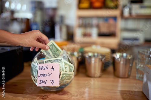 Coffee business concept - Money left for a employee,.