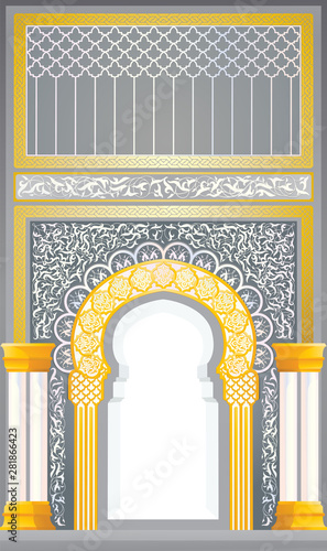 Middle eastern door arches design in gold and silver vector illustration 