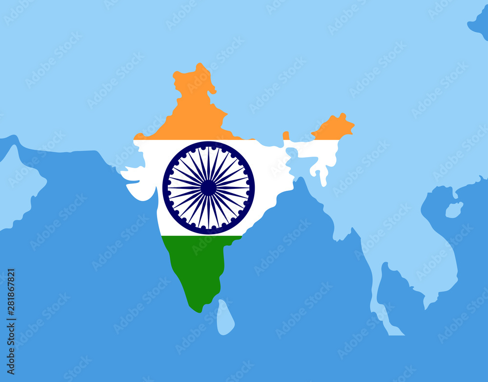 India flag and map isolated on the blue background. Indian flag design.  Stock Vector | Adobe Stock