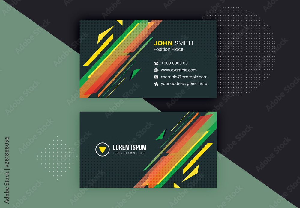 Abstract Yellow, Red, and Green Business Card Layout Stock Template ...