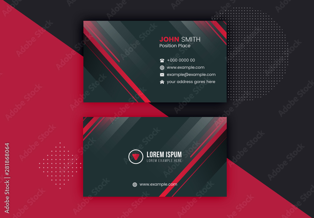 Corporate Business Card with Charcoal and Red Layout Stock Template