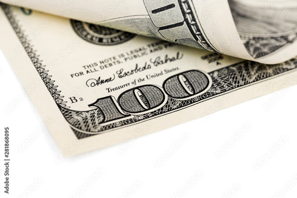 Money. Paper bills in denominations of one hundred dollars. Business and Finance Money. Paper bills in denominations of one hundred dollars. Business and Finance