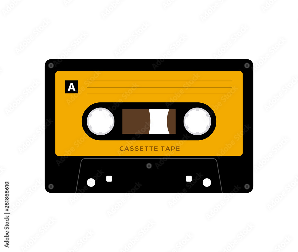 Audio cassette tape isolated vector old music retro player. Retro music audio cassette 80s blank mix