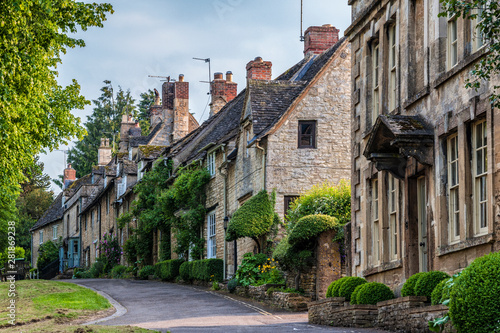 Quaint Cotswold romantic stone cottages on The Hill,  in the lovely Burford village, Cotswolds, Oxfordshire photo