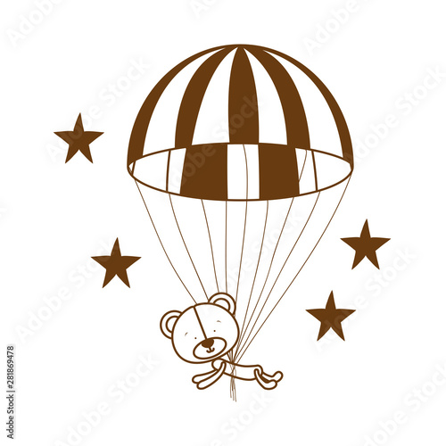 silhouette of bear on parachute on white background