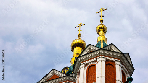 Beutiful dome of Orthodox Church in Kolomna, city Golden Ring of Russia. Horizontal banner with copy space. Sightseeing, History, travelling, religion, architecture