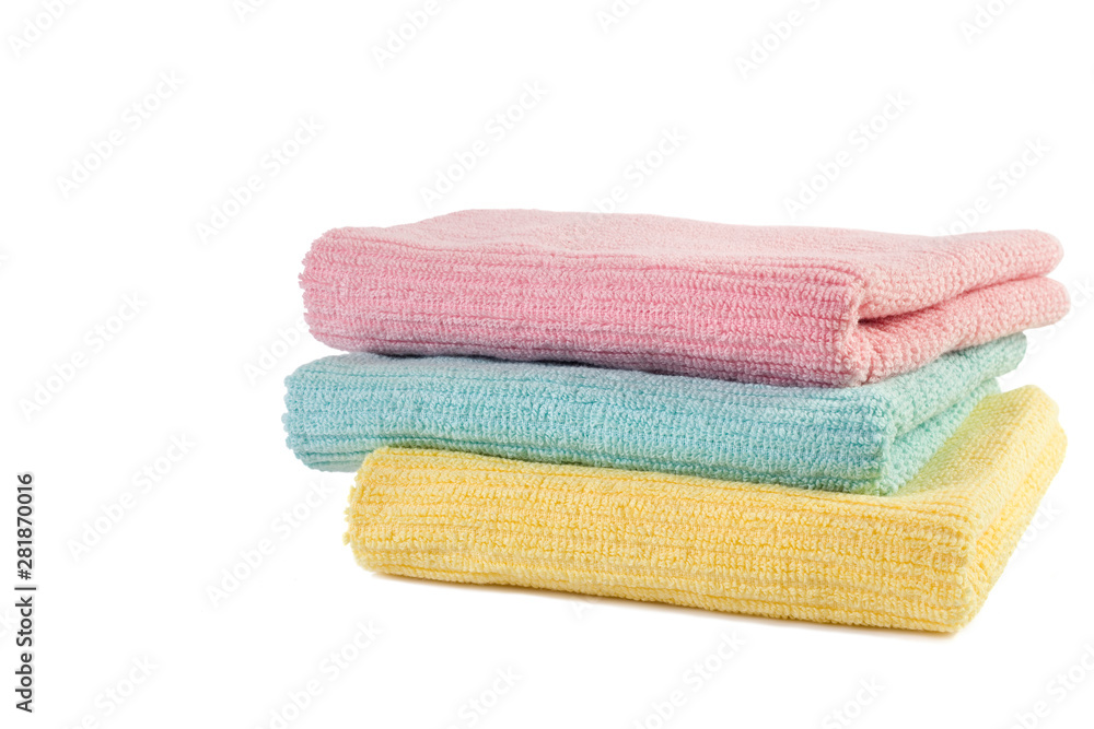 stack of three towels isolated on white background stack of three towels isolated on white background