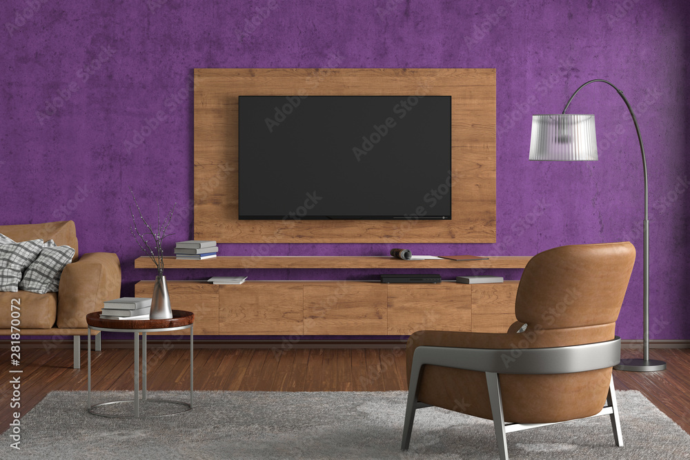 TV on the wall of modern living room