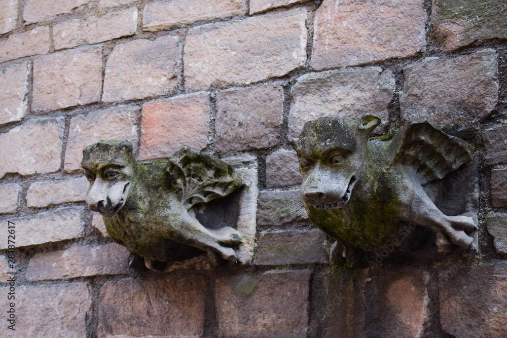 Gargoyles on the side of an old church in York