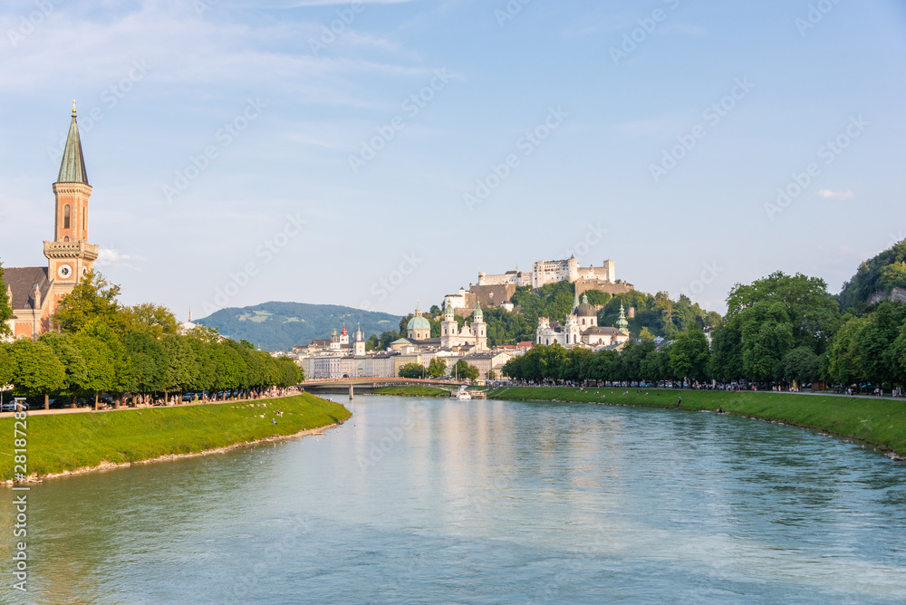 Salzburg skyline with Hohensalzburg Fortress and Salzach river in summer, Austria. Salzburg skyline with Hohensalzburg Fortress and Salzach river in summer, Austria.
