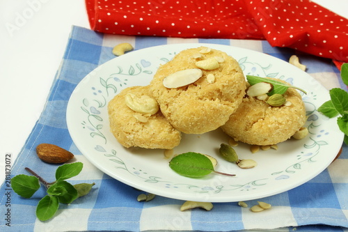 traditional indian snack food dahitra fried biscuits or flaky puri