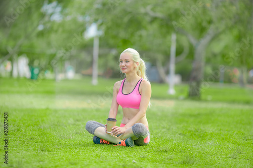 young girl doing sport in the park