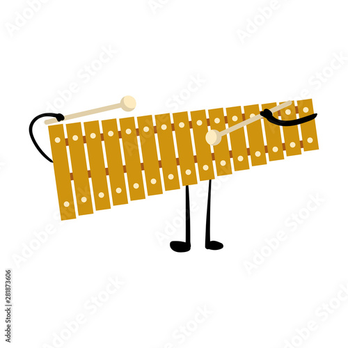 Cute gold metal xylophone character with hands and leg