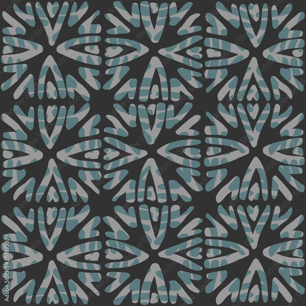 Black, grey, and blue hand drawn seamless pattern. You can enjoy this tribal inspired pattern on packaging, textiles, backgrounds, and more. Black, grey, and blue hand drawn seamless pattern. You can enjoy this tribal inspired pattern on packaging, textiles, backgrounds, and more.