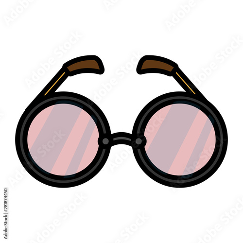 Black purple pink glass flat icon is a simple linear fashion glamorous eyeglass sunglasses with round lenses, an accessory for clothing. Vector illustration