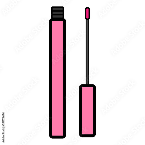 Pink flat icon simple fashionable glamorous liquid lipstick, lipstick with a liquid texture, make-up mousse, cosmetic, lip gel, gloss. Vector illustration