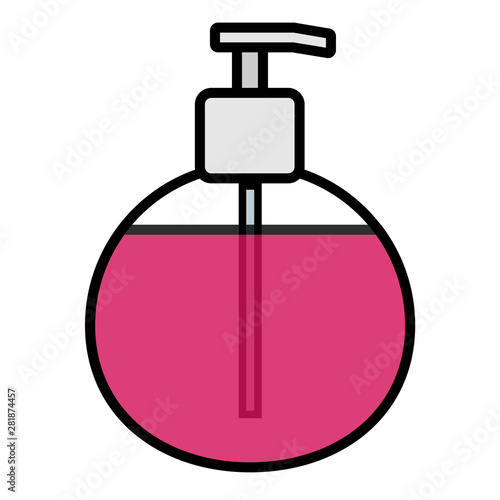 Flat pink violet icon of a simple fashionable glamorous clean antibacterial beautiful cosmetic liquid aromato liquid soap in a jar, a household dishwashing detergent. Vector illustration