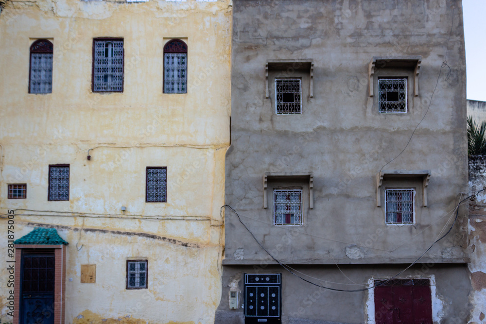 Old windows in old Moroccan city