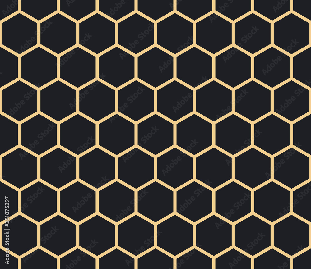 Seamless antique palette black and gold isometric hexagonal outline basic pattern vector Seamless antique palette black and gold isometric hexagonal outline basic pattern vector