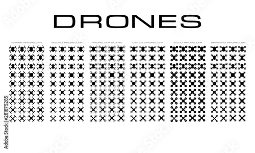 Flying Drones Symmetrical Icons Symbols Top View