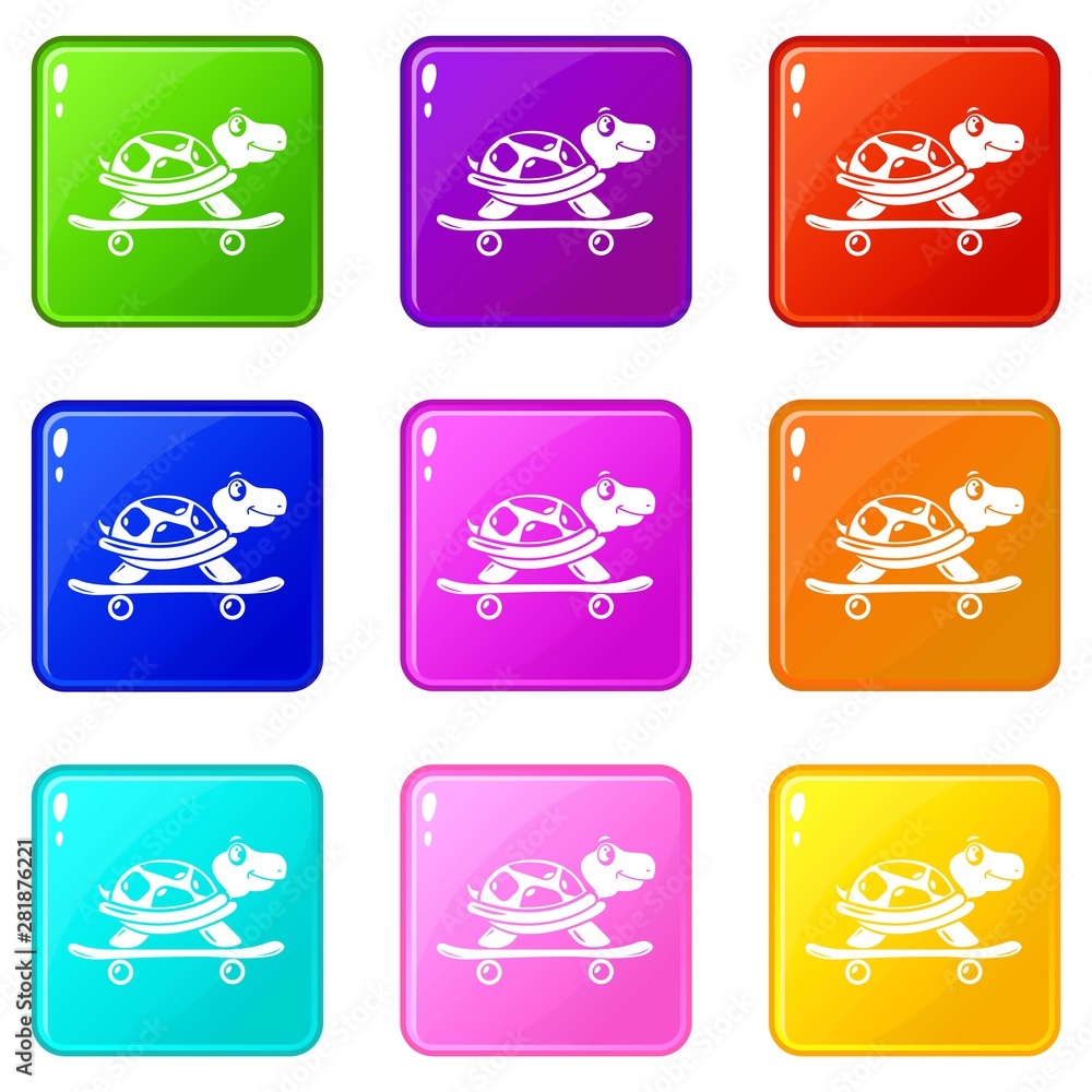 Beautiful turtle icons set 9 color collection isolated on white for any design