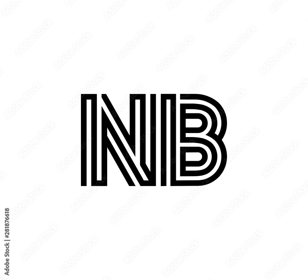 Initial two letter black line shape logo vector NB