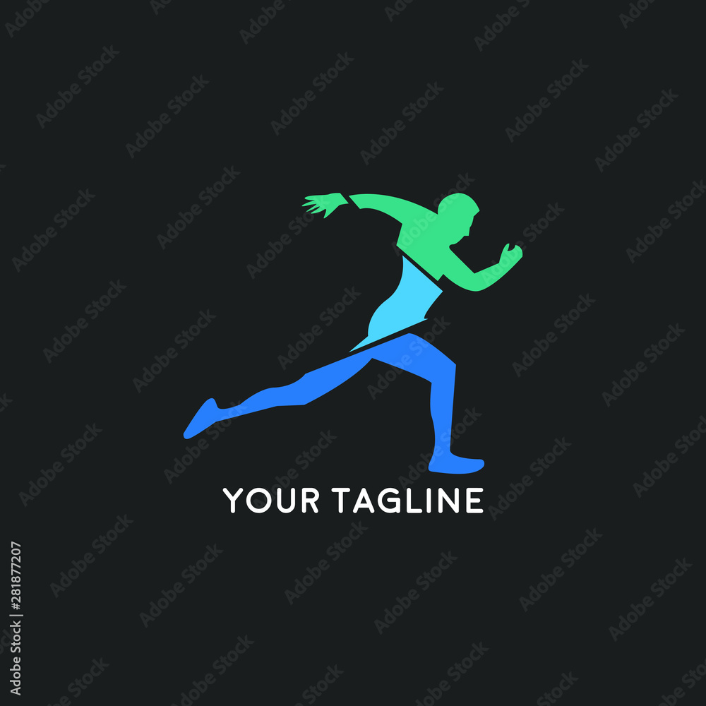 Run club logo, design for event, advertising, greeting cards or print.  emblem with abstract running people silhouettes, label for sports club, sport tournament, competition, marathon and healthy life